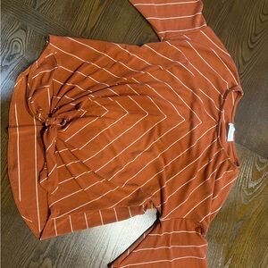 Ces Femme Rust Striped Short Sleeve Top